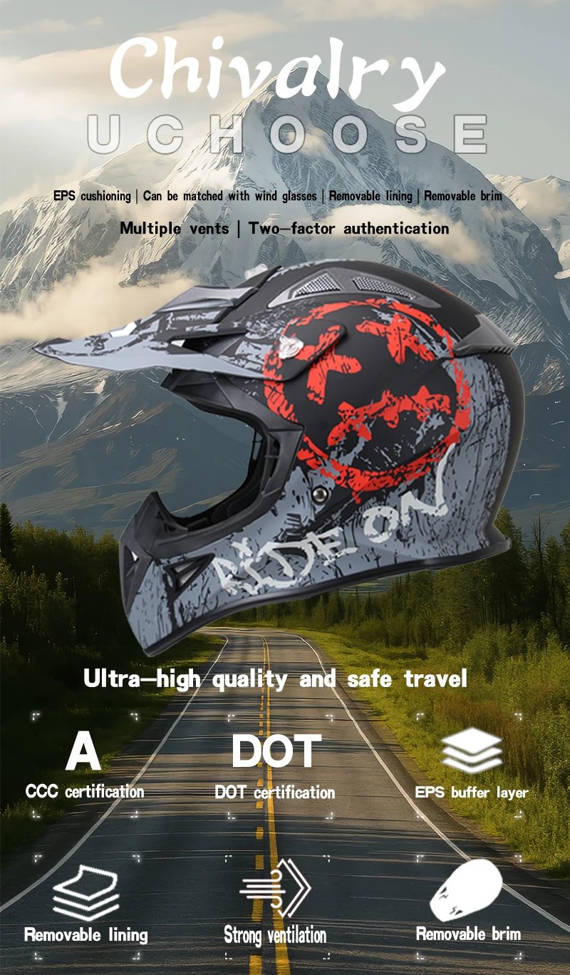Uchoose High Quality Motorcycle Off Road Racing Helmet ATV Forest DH Mountain Bike Full Helmet DOT Approved Gift goggles