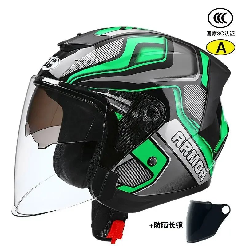 HOT Motorcycle Helmet Women's Open Face Lightweight Helmet Double Lens Men's Motorbike 3/4 Helme Electric Motorcycle Capacete