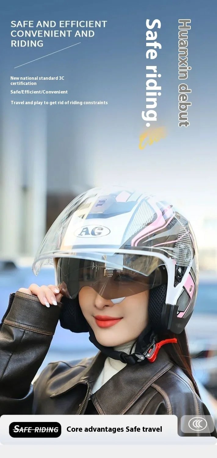 HOT Motorcycle Helmet Women's Open Face Lightweight Helmet Double Lens Men's Motorbike 3/4 Helme Electric Motorcycle Capacete