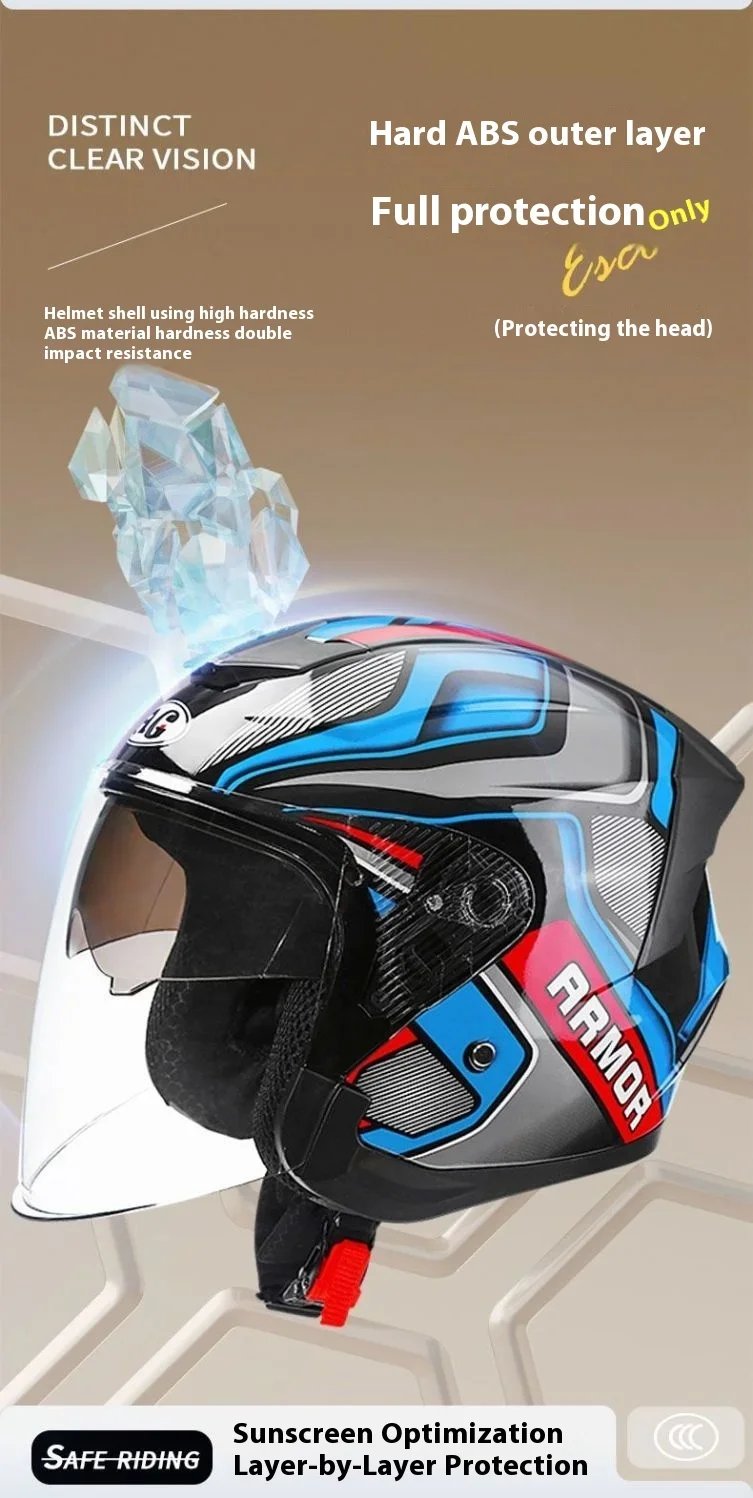 HOT Motorcycle Helmet Women's Open Face Lightweight Helmet Double Lens Men's Motorbike 3/4 Helme Electric Motorcycle Capacete
