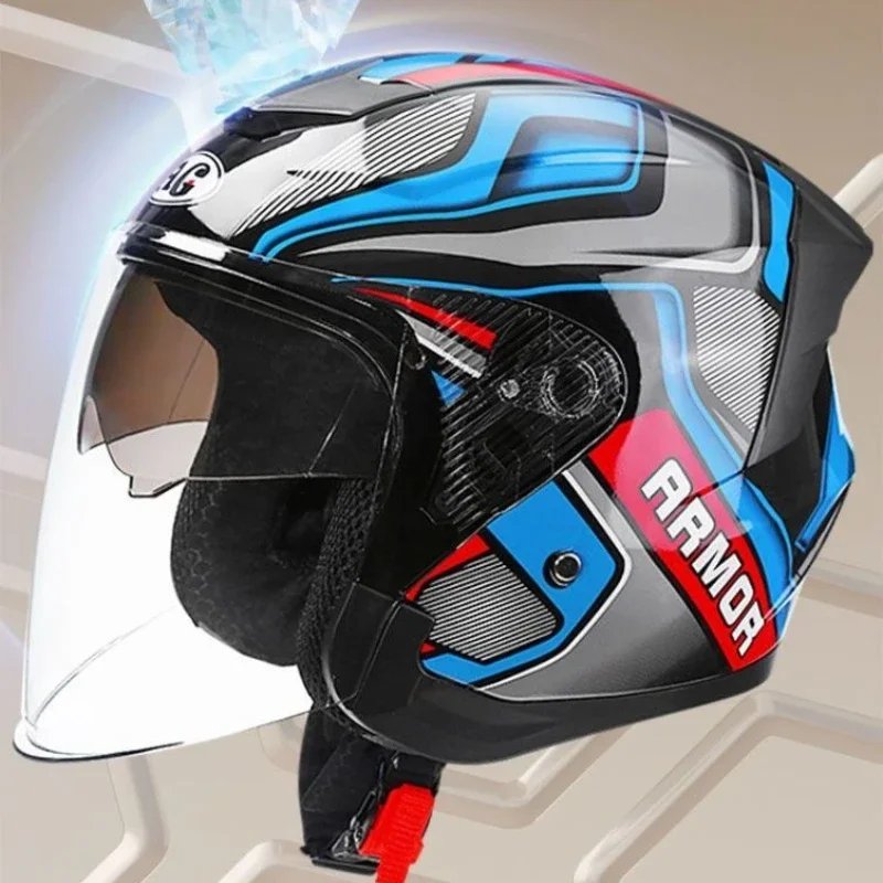 HOT Motorcycle Helmet Women's Open Face Lightweight Helmet Double Lens Men's Motorbike 3/4 Helme Electric Motorcycle Capacete