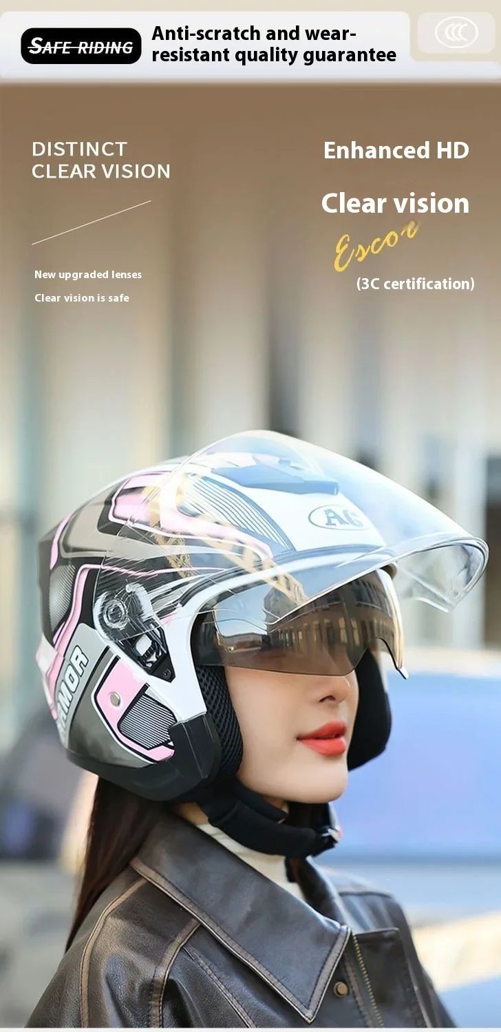HOT Motorcycle Helmet Women's Open Face Lightweight Helmet Double Lens Men's Motorbike 3/4 Helme Electric Motorcycle Capacete