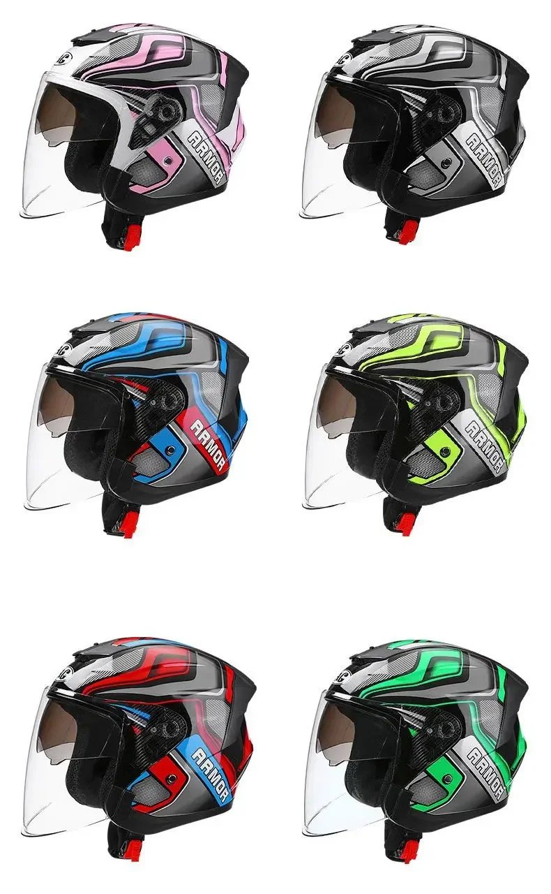 HOT Motorcycle Helmet Women's Open Face Lightweight Helmet Double Lens Men's Motorbike 3/4 Helme Electric Motorcycle Capacete