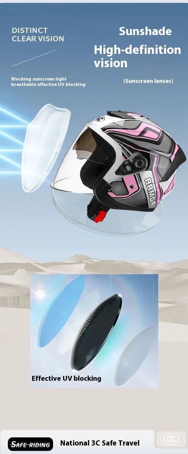 HOT Motorcycle Helmet Women's Open Face Lightweight Helmet Double Lens Men's Motorbike 3/4 Helme Electric Motorcycle Capacete
