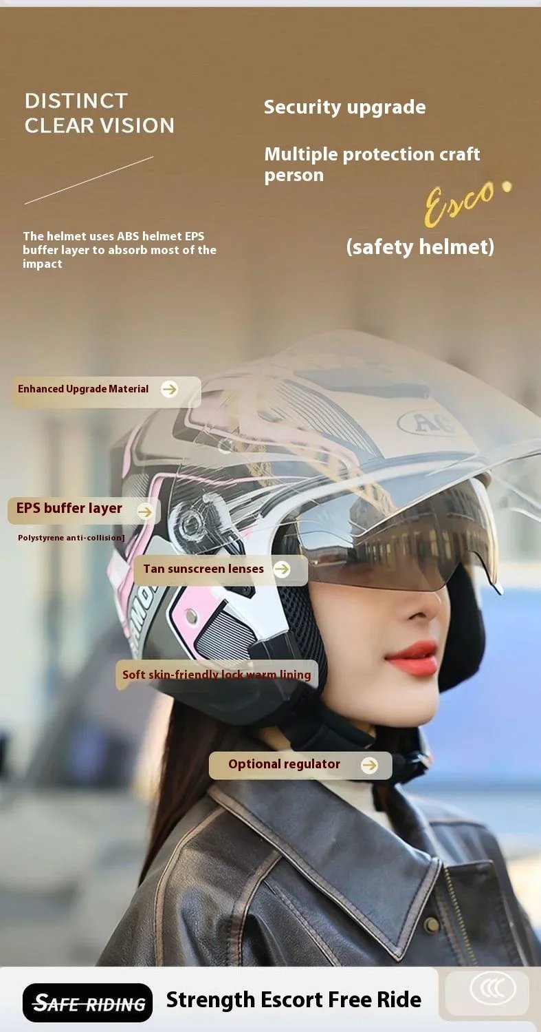 HOT Motorcycle Helmet Women's Open Face Lightweight Helmet Double Lens Men's Motorbike 3/4 Helme Electric Motorcycle Capacete