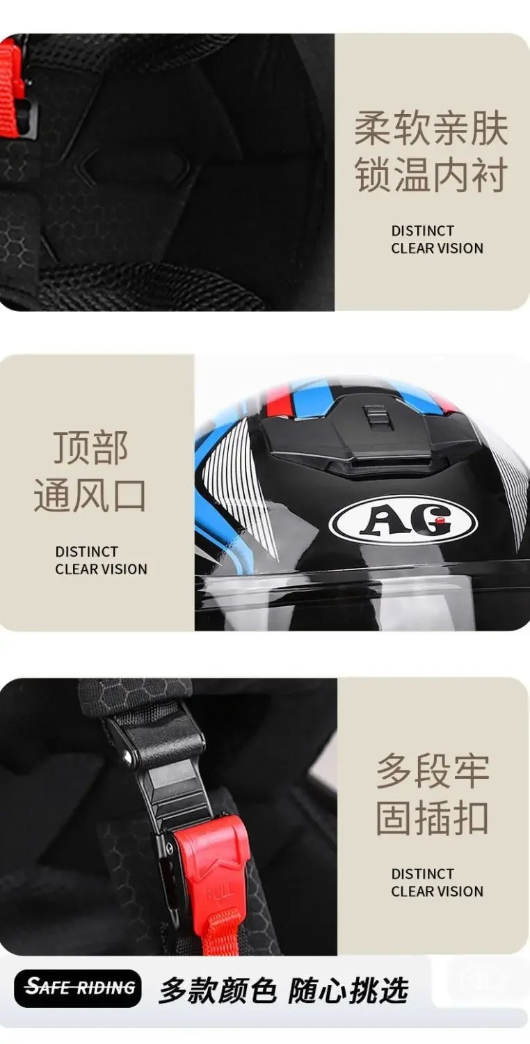 HOT Motorcycle Helmet Women's Open Face Lightweight Helmet Double Lens Men's Motorbike 3/4 Helme Electric Motorcycle Capacete