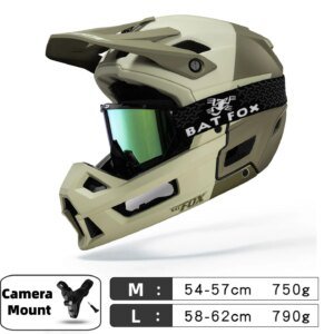 BATFOX Professional Full-Face Mountain Bike Helmet Cycling Helmet with Camera Mount and Goggles Unisex All-Terrain Bike Helmet