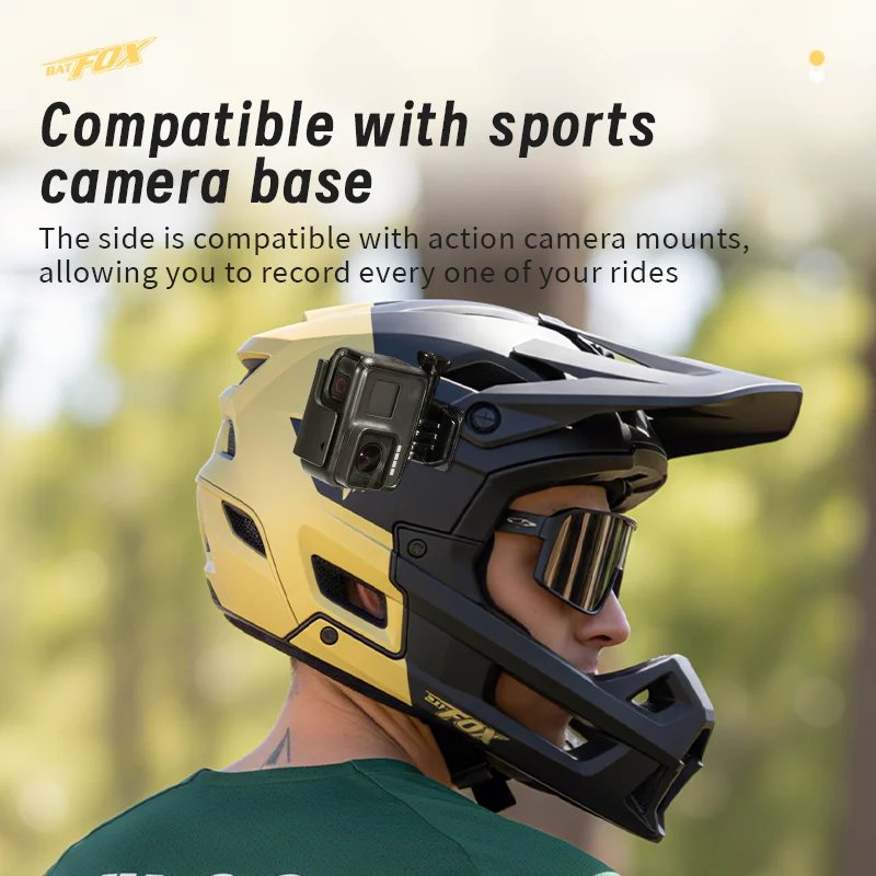 BATFOX Professional Full-Face Mountain Bike Helmet Cycling Helmet with Camera Mount and Goggles Unisex All-Terrain Bike Helmet