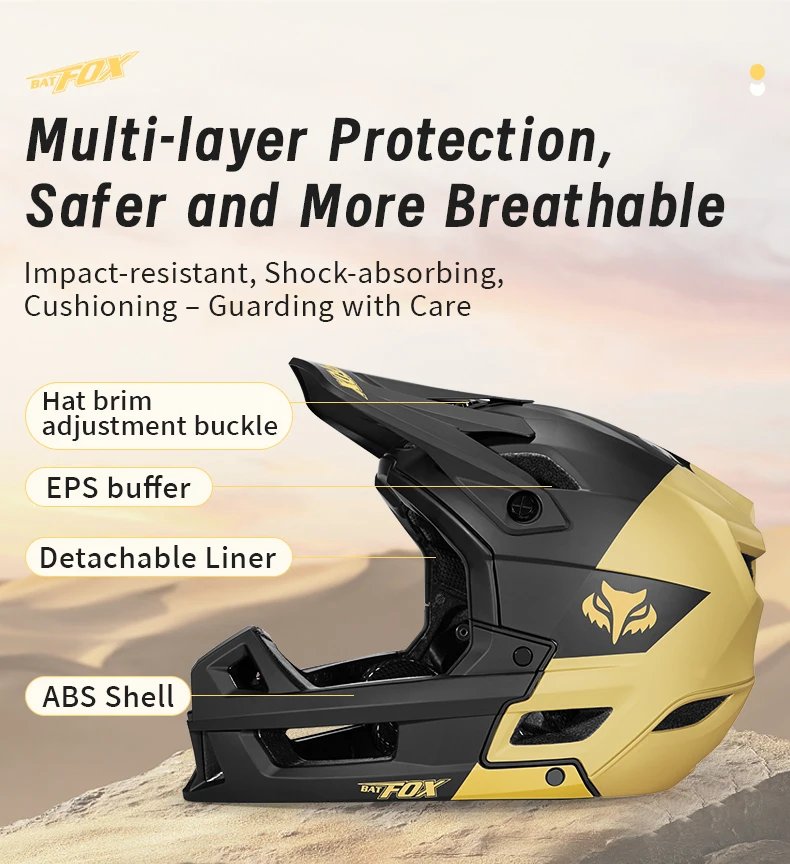 BATFOX Professional Full-Face Mountain Bike Helmet Cycling Helmet with Camera Mount and Goggles Unisex All-Terrain Bike Helmet BATFOX Professional Full-Face Mountain Bike Helmet Cycling Helmet with Camera Mount and Goggles Unisex All-Terrain Bike Helmet