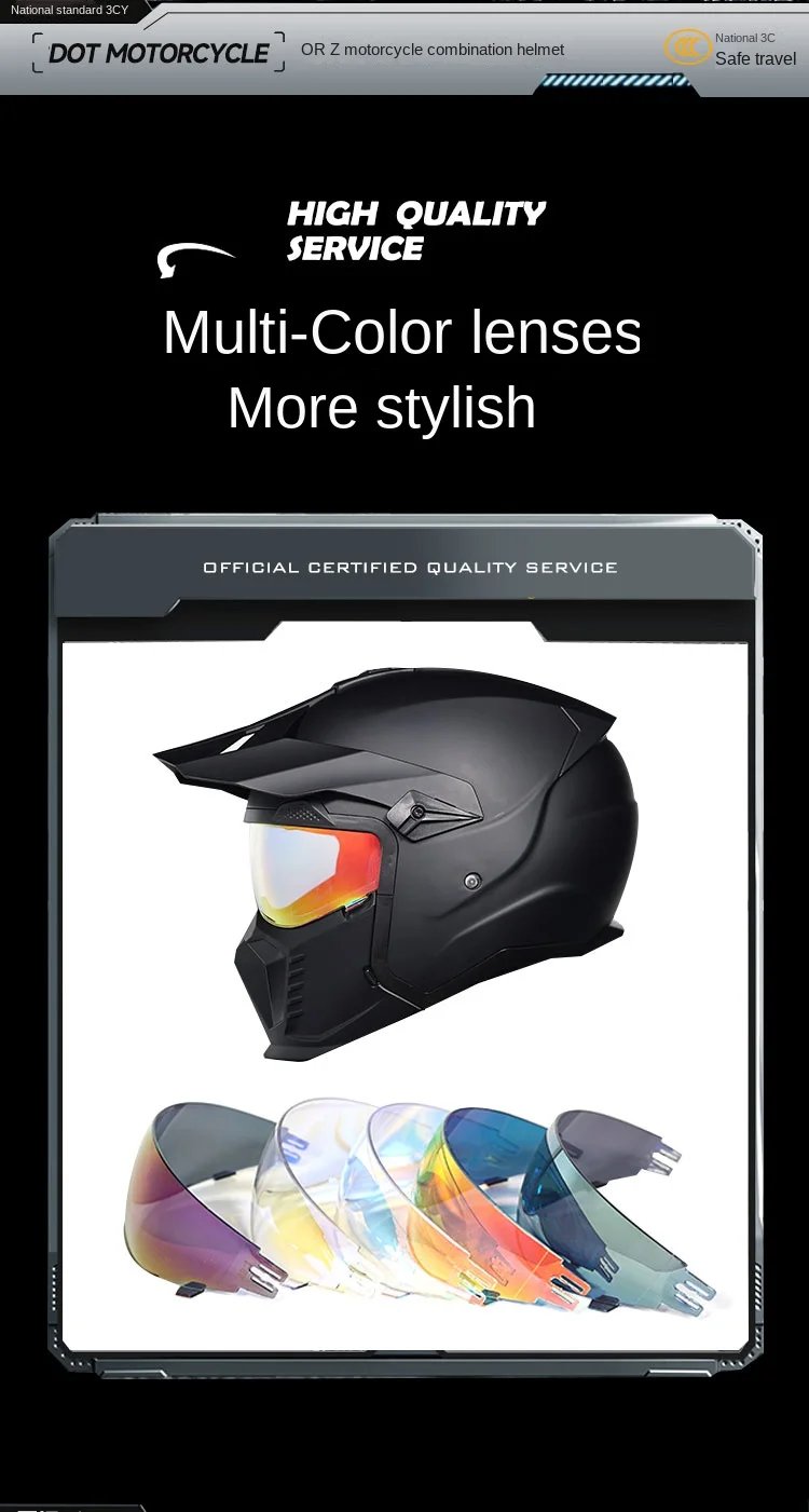 DOT modular multifunctional combination motorcycle helmet Black Warrior retro style full face helmet personalized helmet