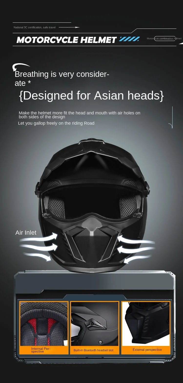 DOT modular multifunctional combination motorcycle helmet Black Warrior retro style full face helmet personalized helmet