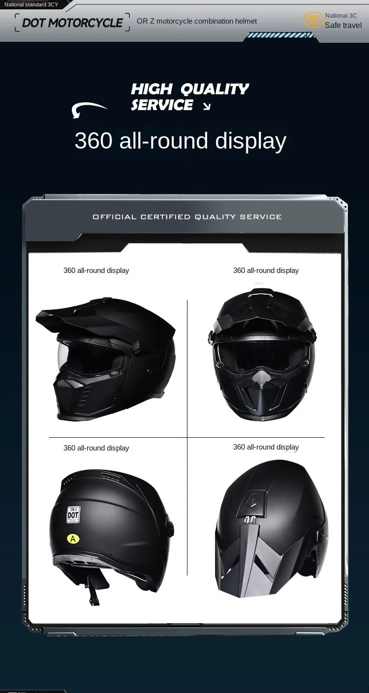 DOT modular multifunctional combination motorcycle helmet Black Warrior retro style full face helmet personalized helmet