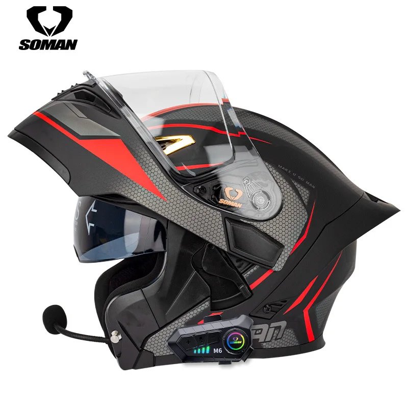 SOMAN SM955-S Motorcycle Bluetooth Helmet Male and Female Double Lens Peeling Helmet High Definition Bluetooth Headset Bluetooth