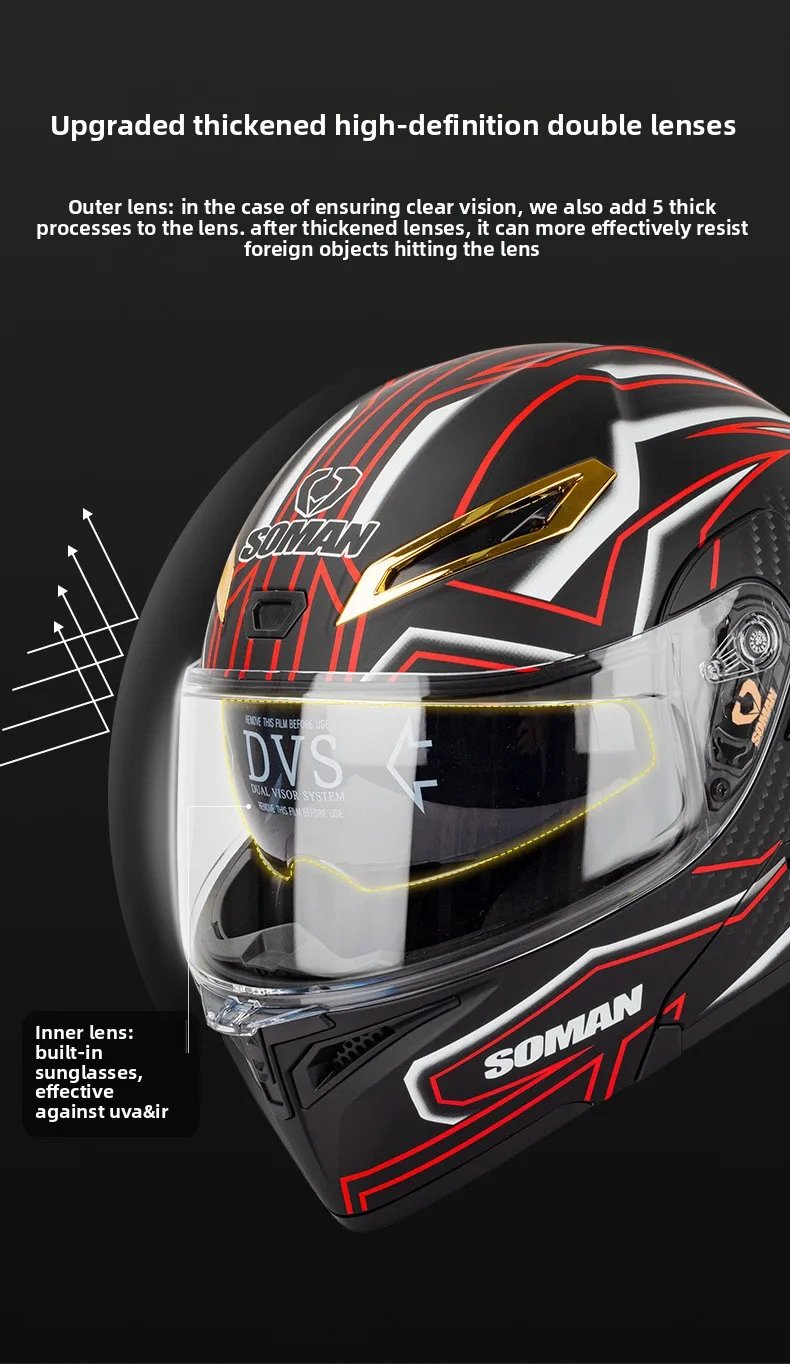 SOMAN SM955-S Motorcycle Bluetooth Helmet Male and Female Double Lens Peeling Helmet High Definition Bluetooth Headset Bluetooth