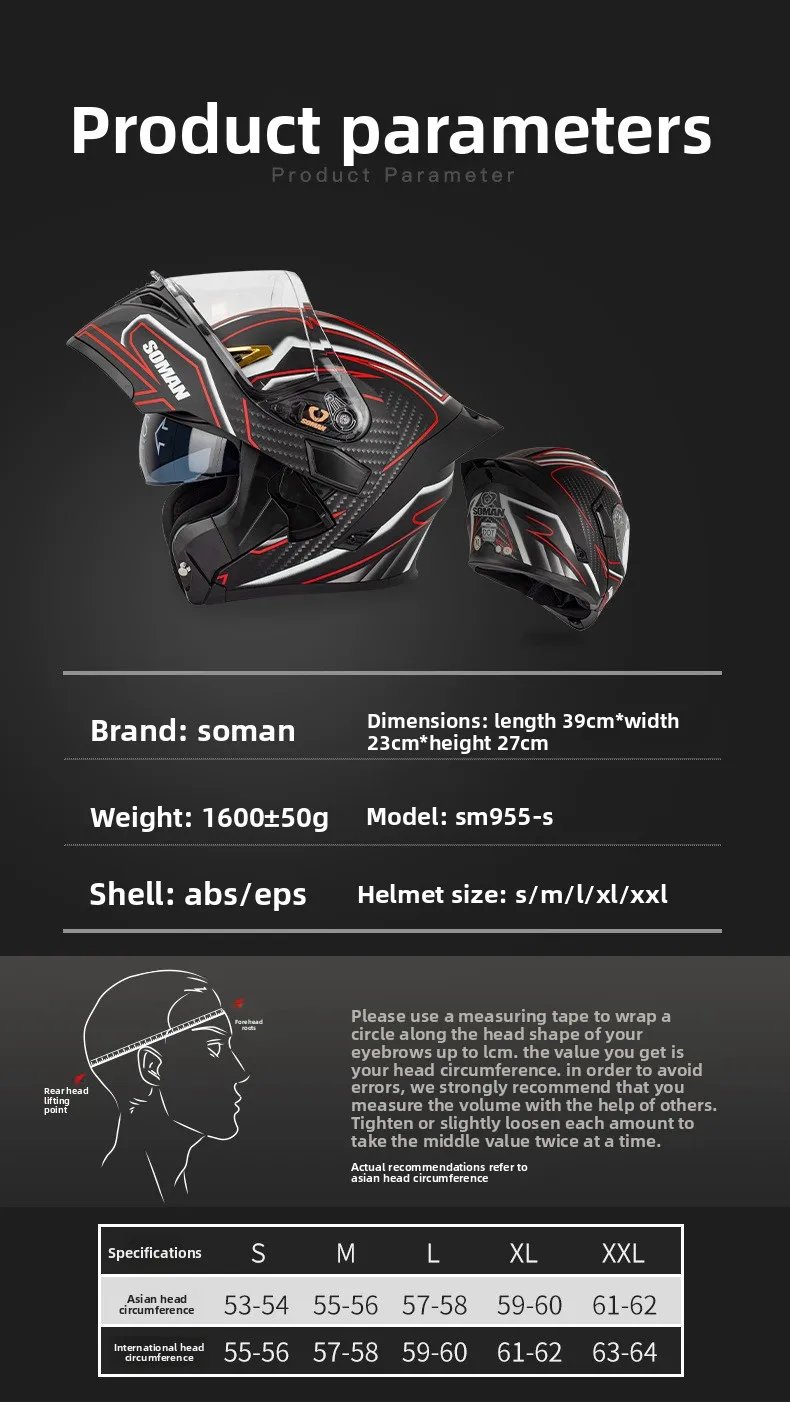 SOMAN SM955-S Motorcycle Bluetooth Helmet Male and Female Double Lens Peeling Helmet High Definition Bluetooth Headset Bluetooth