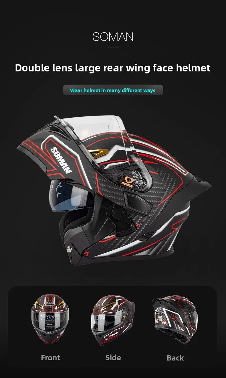 SOMAN SM955-S Motorcycle Bluetooth Helmet Male and Female Double Lens Peeling Helmet High Definition Bluetooth Headset Bluetooth