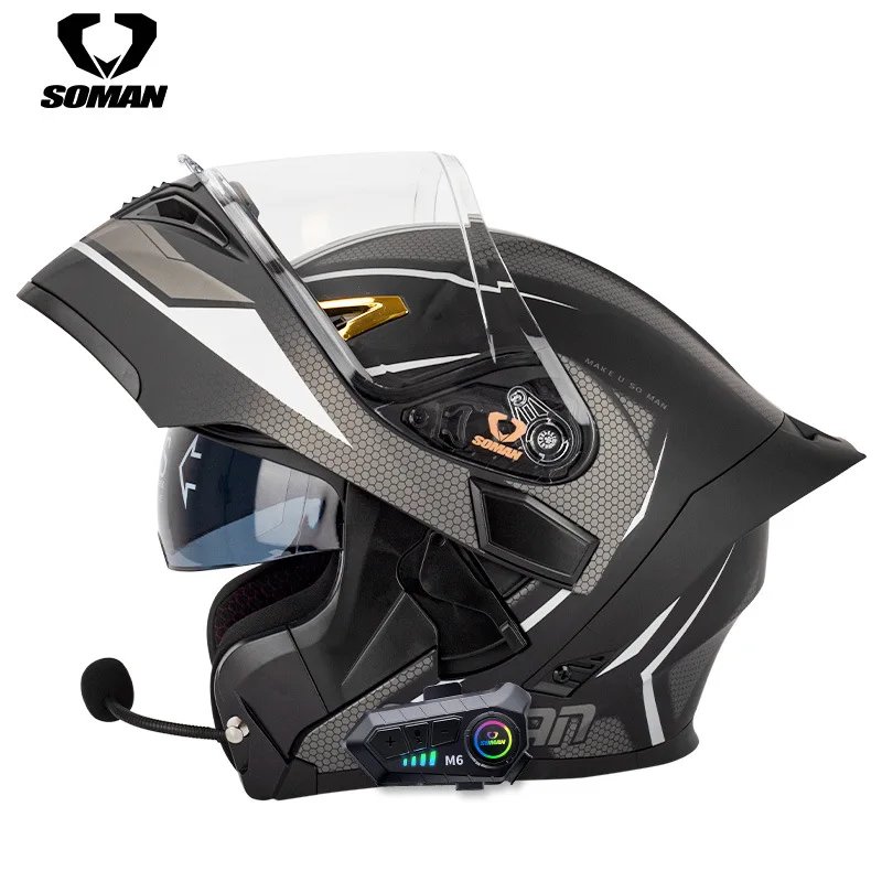 SOMAN SM955-S Motorcycle Bluetooth Helmet Male and Female Double Lens Peeling Helmet High Definition Bluetooth Headset Bluetooth