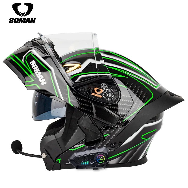 SOMAN SM955-S Motorcycle Bluetooth Helmet Male and Female Double Lens Peeling Helmet High Definition Bluetooth Headset Bluetooth