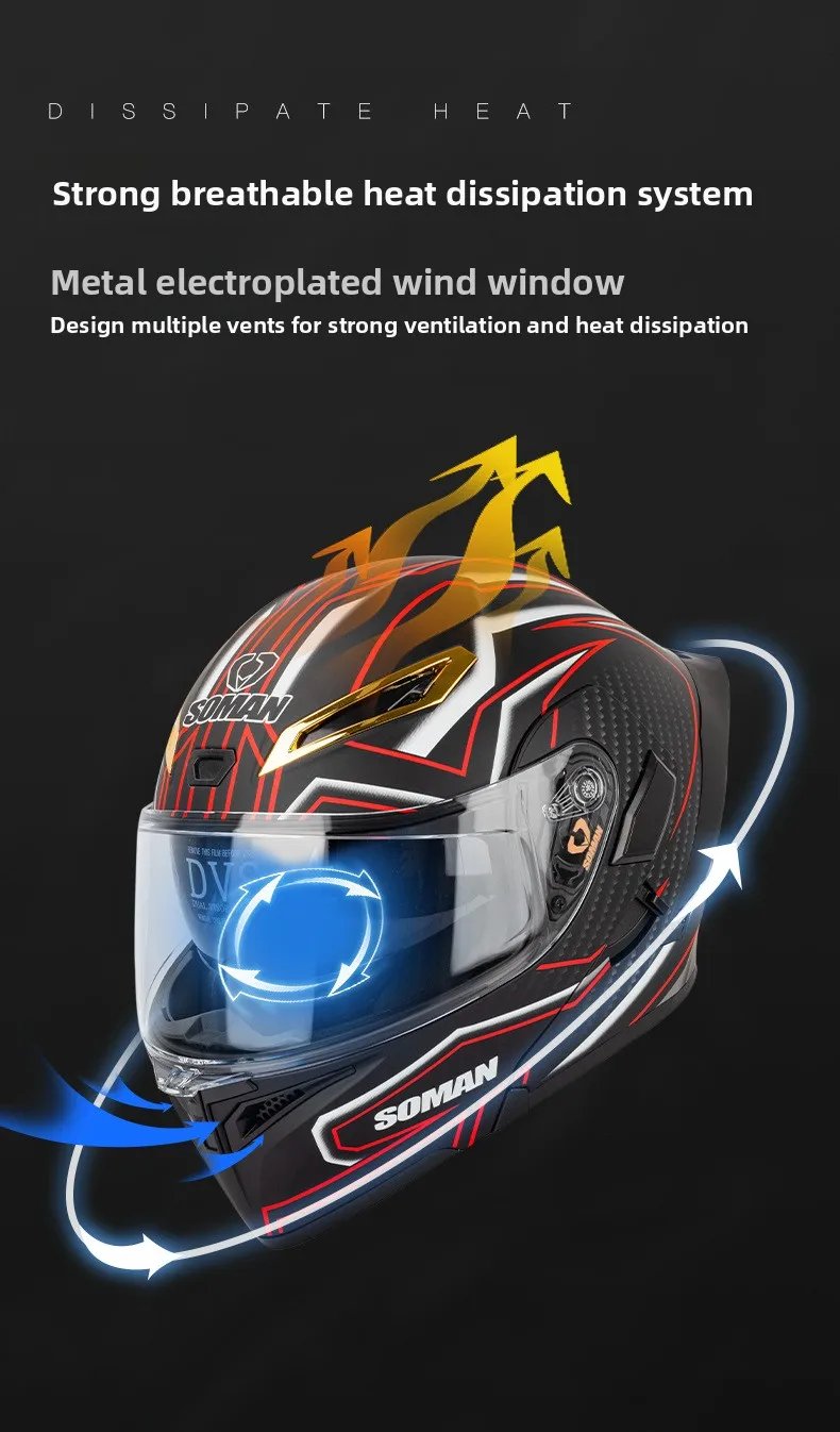 SOMAN SM955-S Motorcycle Bluetooth Helmet Male and Female Double Lens Peeling Helmet High Definition Bluetooth Headset Bluetooth
