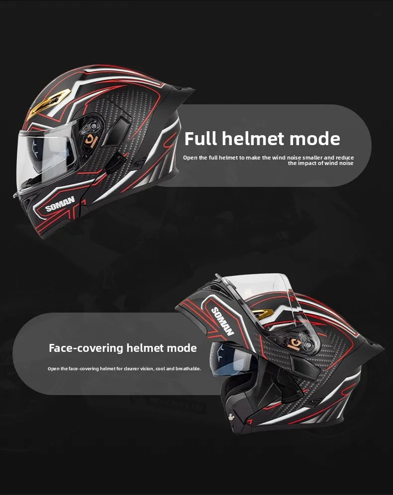 SOMAN SM955-S Motorcycle Bluetooth Helmet Male and Female Double Lens Peeling Helmet High Definition Bluetooth Headset Bluetooth