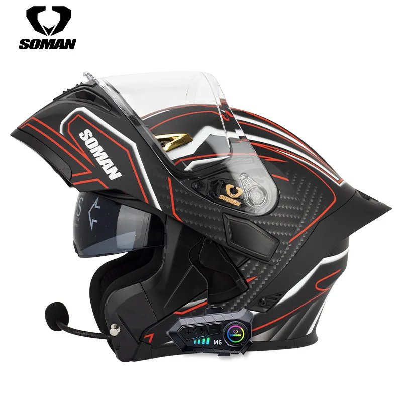 SOMAN SM955-S Motorcycle Bluetooth Helmet Male and Female Double Lens Peeling Helmet High Definition Bluetooth Headset Bluetooth