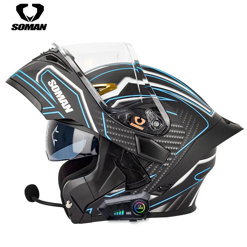 SOMAN SM955-S Motorcycle Bluetooth Helmet Male and Female Double Lens Peeling Helmet High Definition Bluetooth Headset Bluetooth