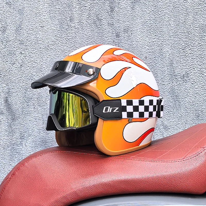 Retro semi-open motorcycle helmet cross-country motorcycle accessories motorcycle helmet 3/4 retro helmet in winter
