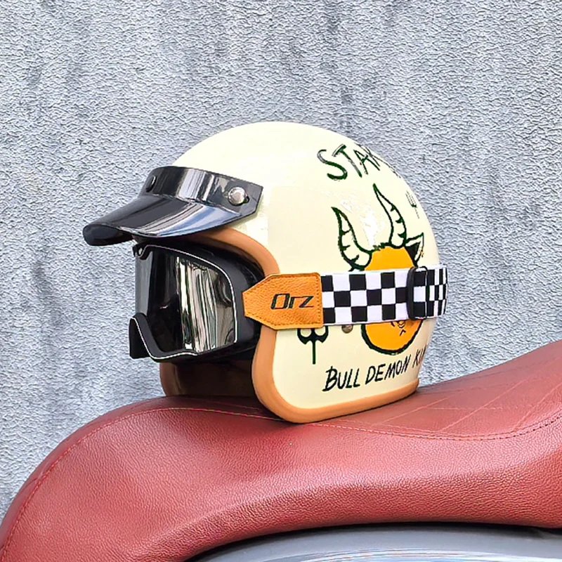 Retro semi-open motorcycle helmet cross-country motorcycle accessories motorcycle helmet 3/4 retro helmet in winter