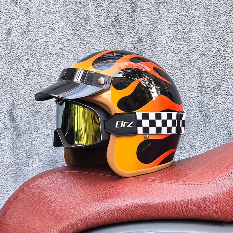 Retro semi-open motorcycle helmet cross-country motorcycle accessories motorcycle helmet 3/4 retro helmet in winter