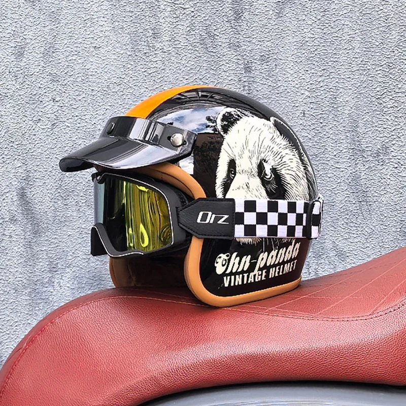 Retro semi-open motorcycle helmet cross-country motorcycle accessories motorcycle helmet 3/4 retro helmet in winter