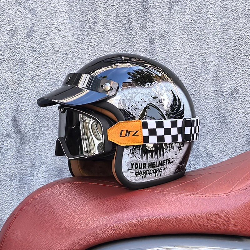 Retro semi-open motorcycle helmet cross-country motorcycle accessories motorcycle helmet 3/4 retro helmet in winter