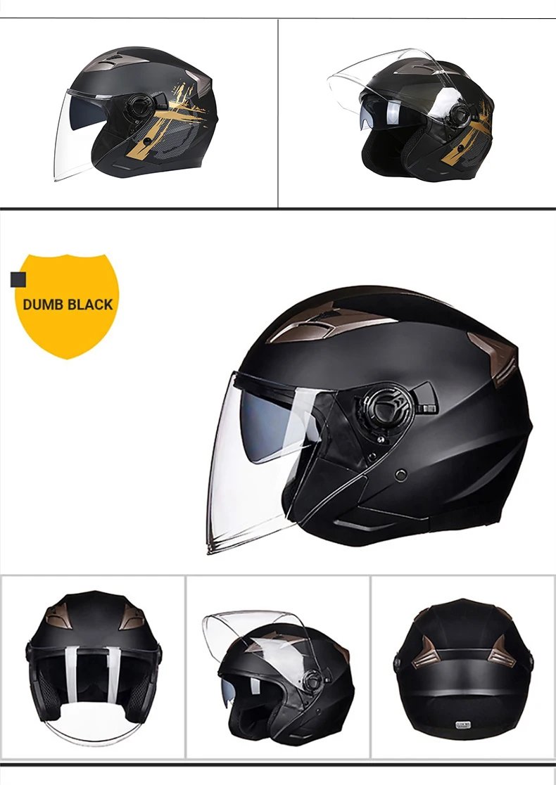 men's Motorcycle helmets casque de moto DOT Approved Open face Double lens helmet Vintage casques man 3/4 casco Removable lining