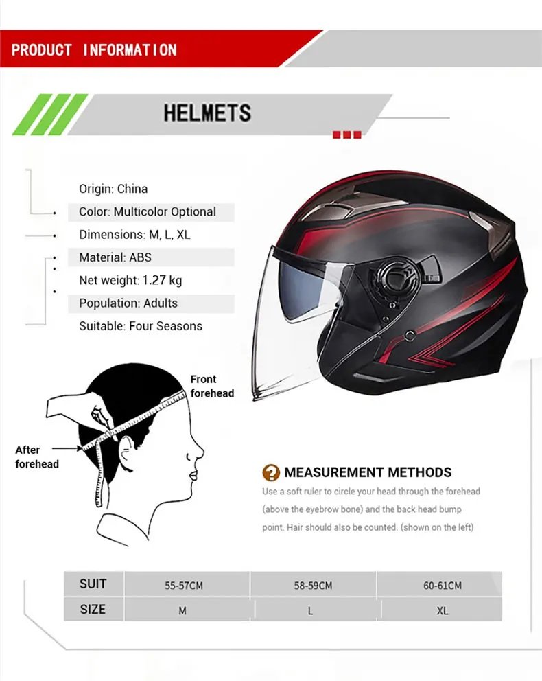 men's Motorcycle helmets casque de moto DOT Approved Open face Double lens helmet Vintage casques man 3/4 casco Removable lining