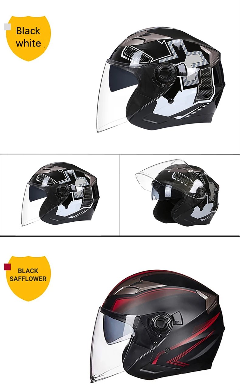 men's Motorcycle helmets casque de moto DOT Approved Open face Double lens helmet Vintage casques man 3/4 casco Removable lining
