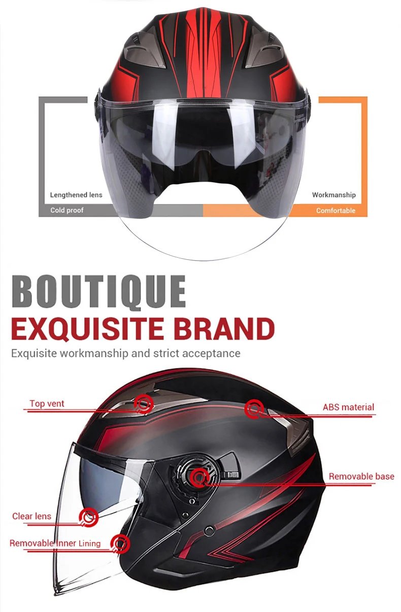 men's Motorcycle helmets casque de moto DOT Approved Open face Double lens helmet Vintage casques man 3/4 casco Removable lining