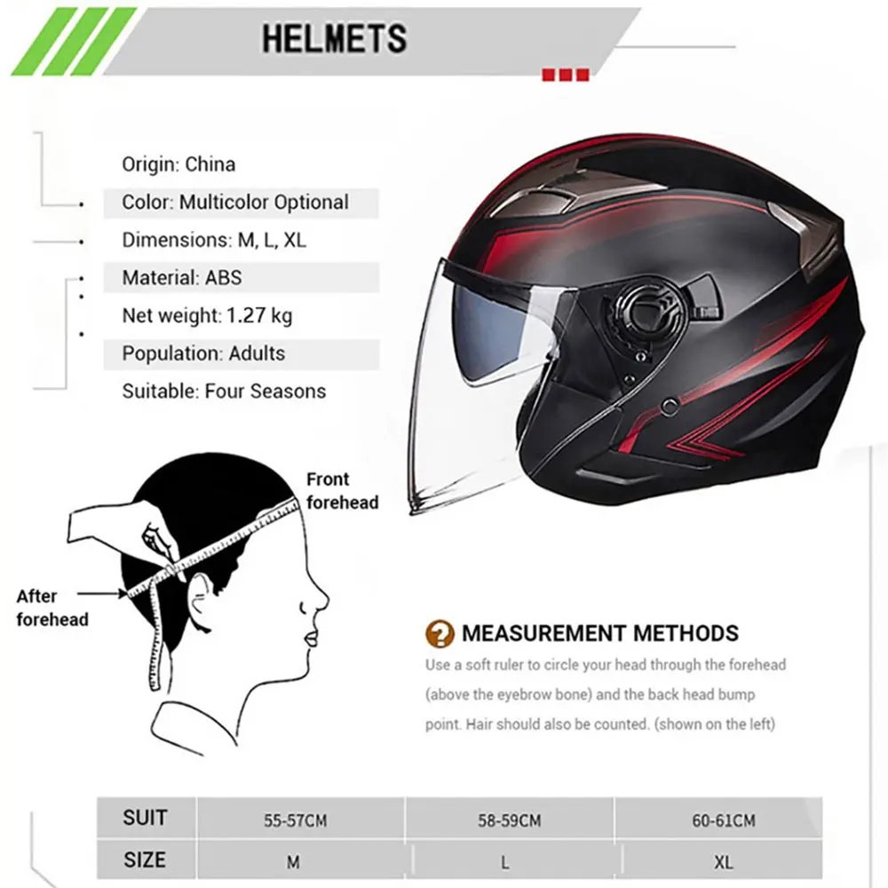 men's Motorcycle helmets casque de moto DOT Approved Open face Double lens helmet Vintage casques man 3/4 casco Removable lining