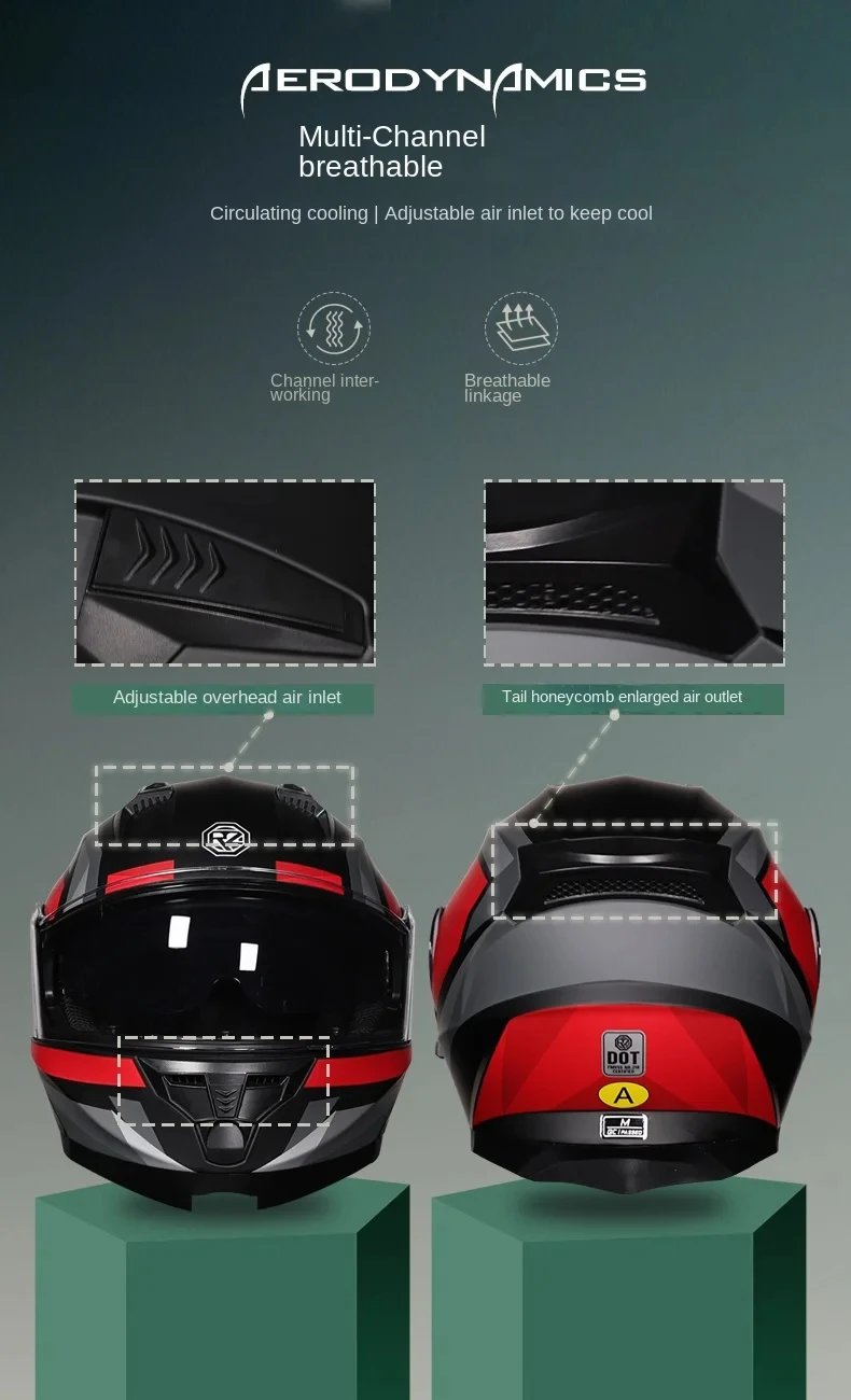 Motorcycle Helmet Dual Visor Modular Flip Up Full Face Helmet for Adult Men Women DOT Approved Casco Moto ORZ-162