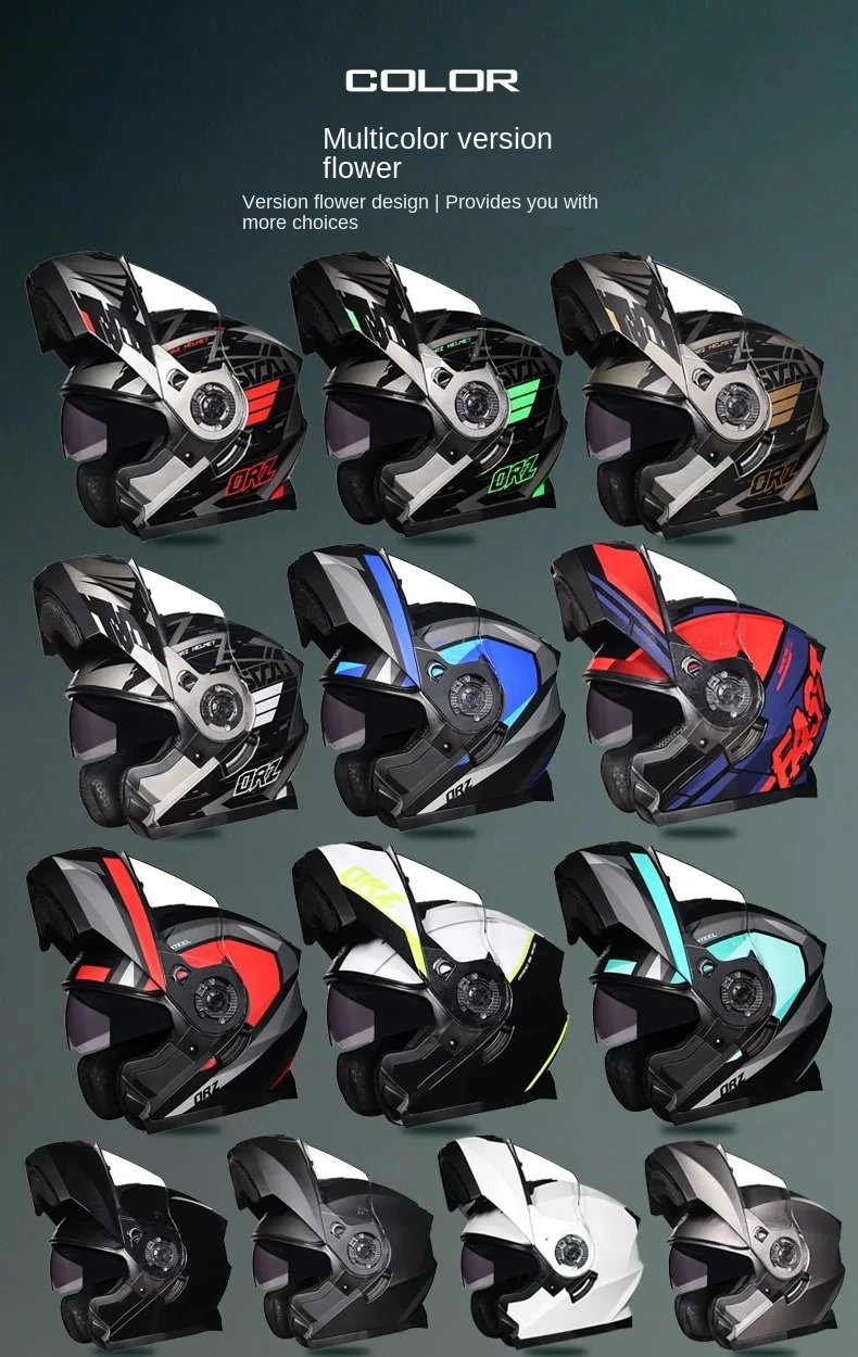 Motorcycle Helmet Dual Visor Modular Flip Up Full Face Helmet for Adult Men Women DOT Approved Casco Moto ORZ-162
