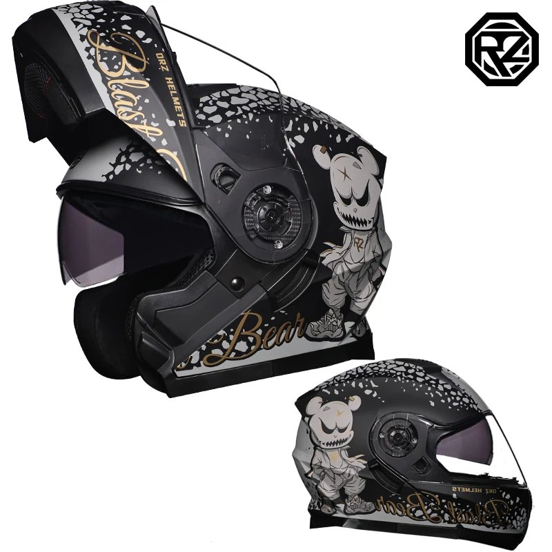 Motorcycle Helmet Dual Visor Modular Flip Up Full Face Helmet for Adult Men Women DOT Approved Casco Moto ORZ-162