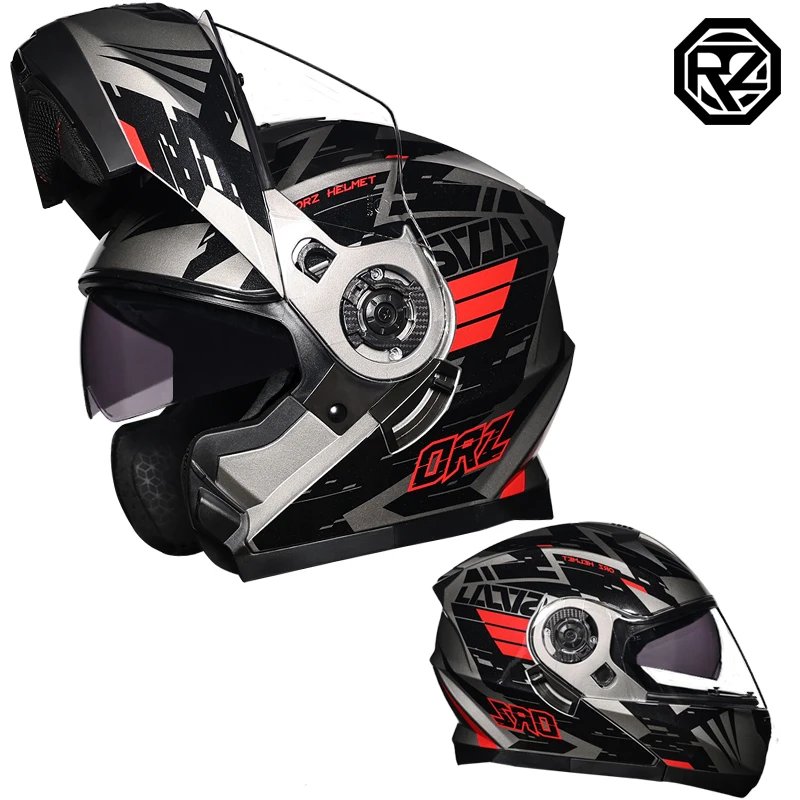 Motorcycle Helmet Dual Visor Modular Flip Up Full Face Helmet for Adult Men Women DOT Approved Casco Moto ORZ-162