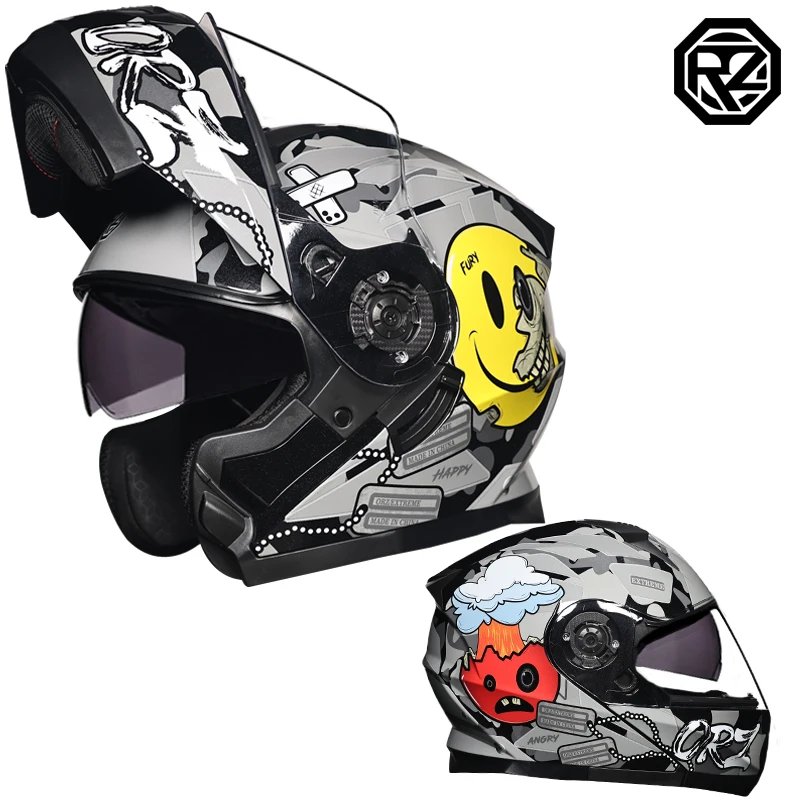 Motorcycle Helmet Dual Visor Modular Flip Up Full Face Helmet for Adult Men Women DOT Approved Casco Moto ORZ-162