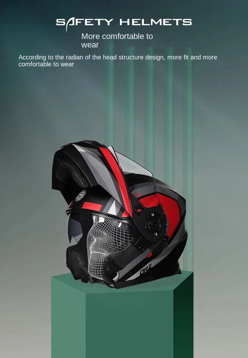 Motorcycle Helmet Dual Visor Modular Flip Up Full Face Helmet for Adult Men Women DOT Approved Casco Moto ORZ-162