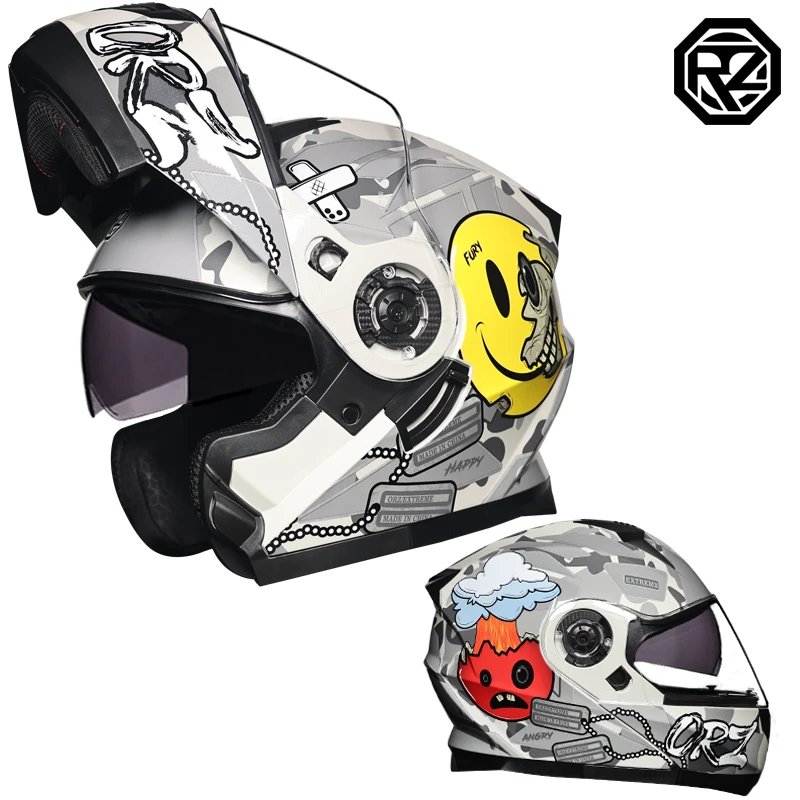 Motorcycle Helmet Dual Visor Modular Flip Up Full Face Helmet for Adult Men Women DOT Approved Casco Moto ORZ-162