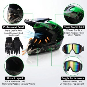 Adult Full Face Floral Pattern Safety Helmet, Breathable Impact Resistant for Off-Road Dirt Bike & Bicycle