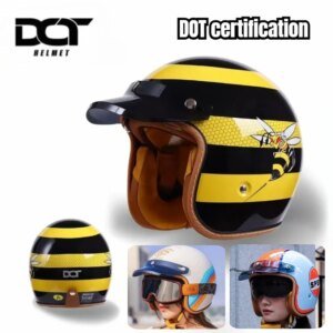 DOT Certification Women and Men Classical Carbon Fiber Motorcycle 3/4 Helmet Adults Moto Electric Scooter Open Face Helmet