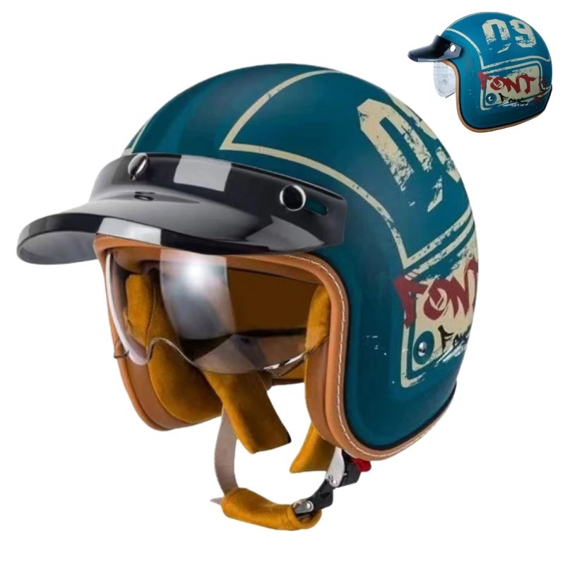 DOT Certification Women and Men Classical Carbon Fiber Motorcycle 3/4 Helmet Adults Moto Electric Scooter Open Face Helmet