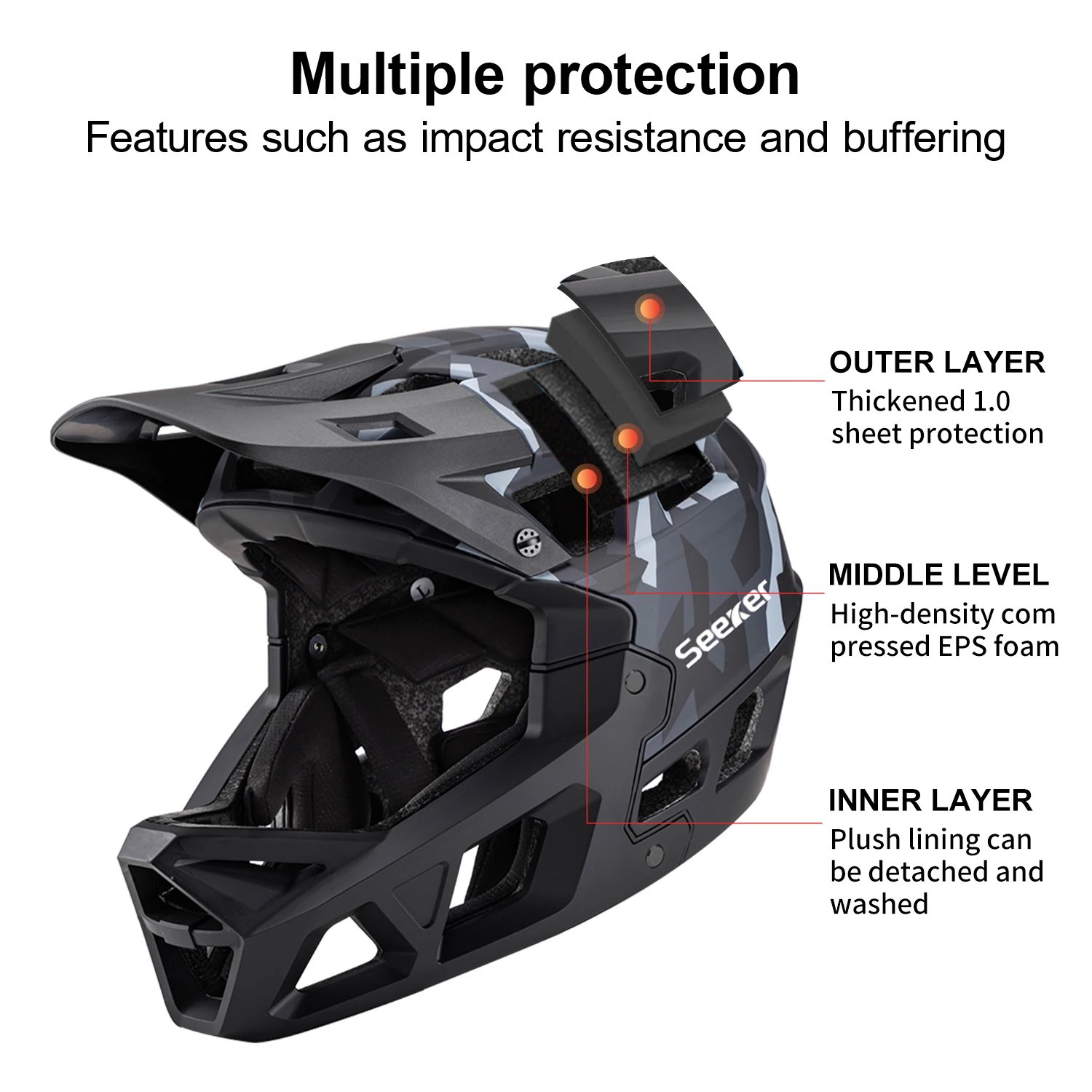 Seeker Mountain Bike Full-Face Helmet Adult Downhill DH Off-Road MTB Helmet Ventilated Visor Brim Bicycle Riding Safety Helmet