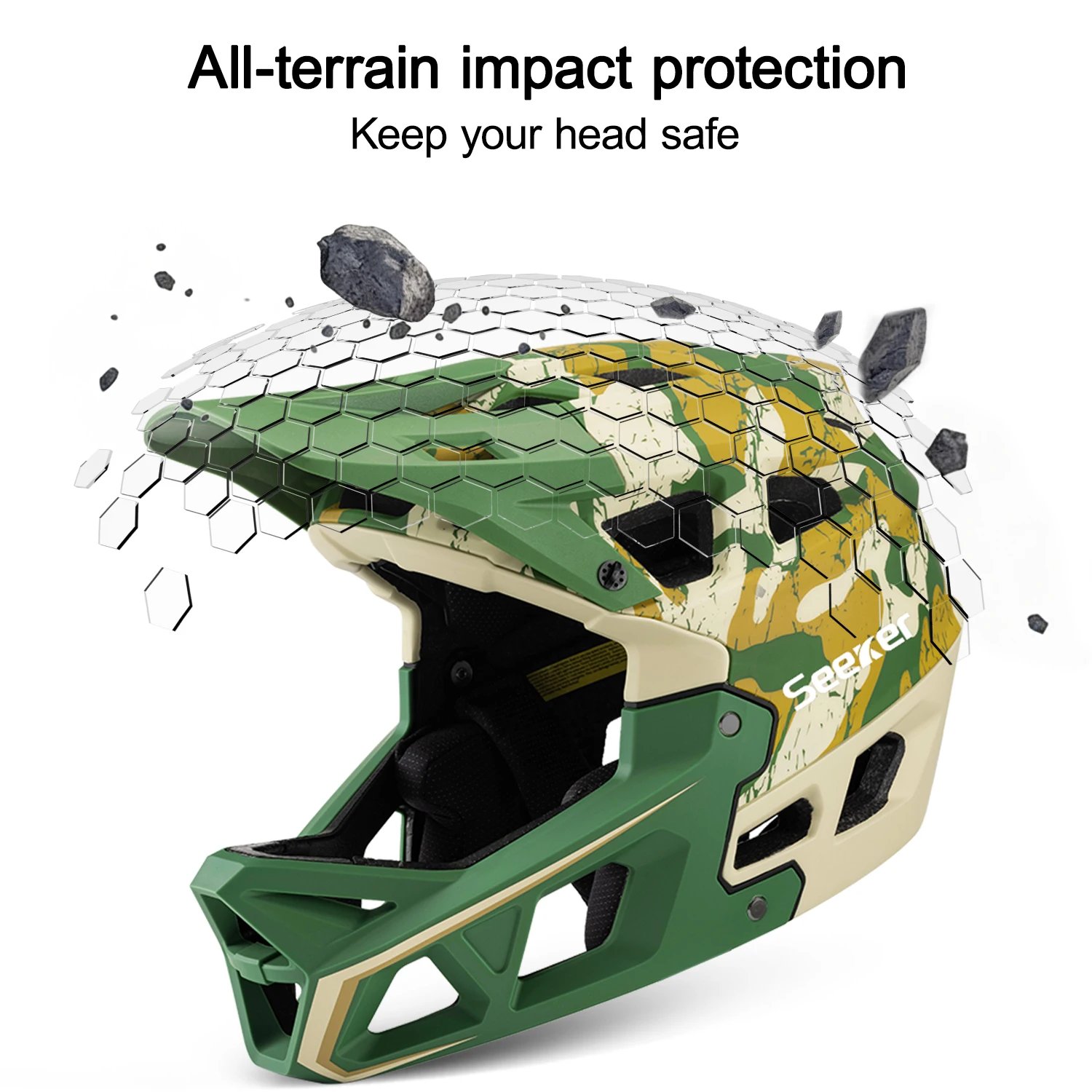 Seeker Mountain Bike Full-Face Helmet Adult Downhill DH Off-Road MTB Helmet Ventilated Visor Brim Bicycle Riding Safety Helmet