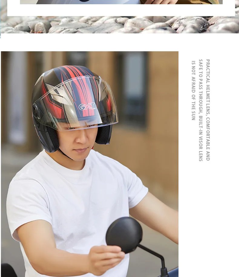 GXT G708 Motorcycle Half-Face Helmet with Dual Visor Anti-fog Lightweight All-season Durable Safety Cap for Men & Women