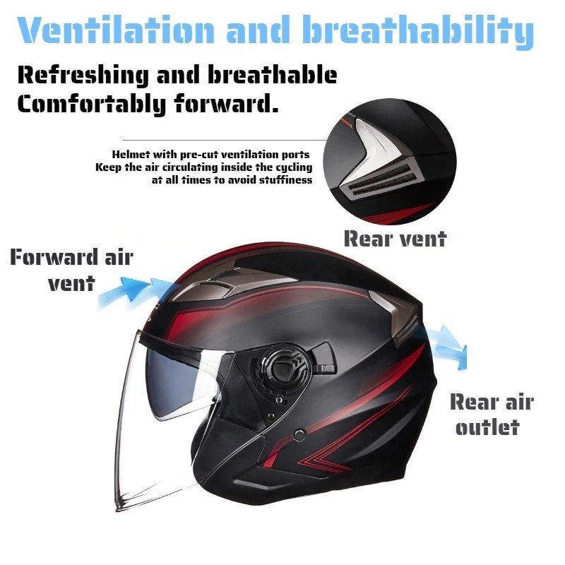 GXT G708 Motorcycle Half-Face Helmet with Dual Visor Anti-fog Lightweight All-season Durable Safety Cap for Men & Women